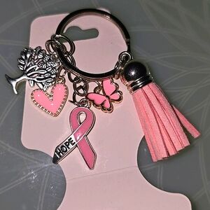 Pink and Silver Charm Keychain for Breast Cancer Awareness